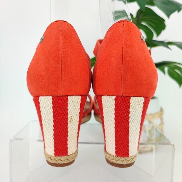 UGG Woman’s Wedge Red Leather Strappy Espadrille Comfort Sandals Size 9 - Picture 3 of 13